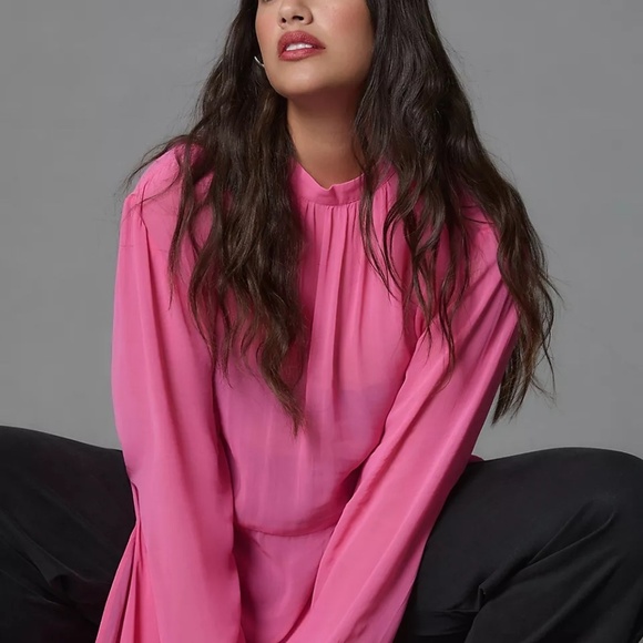 NWT Anthropologie Pink Sheer Tunic Large Petite - Picture 5 of 8